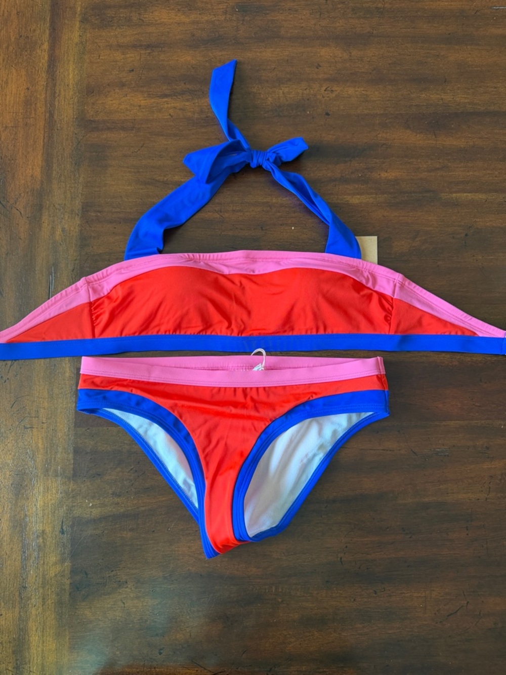 Boden Red/orange Pink and Blue Colorblock Bikini.